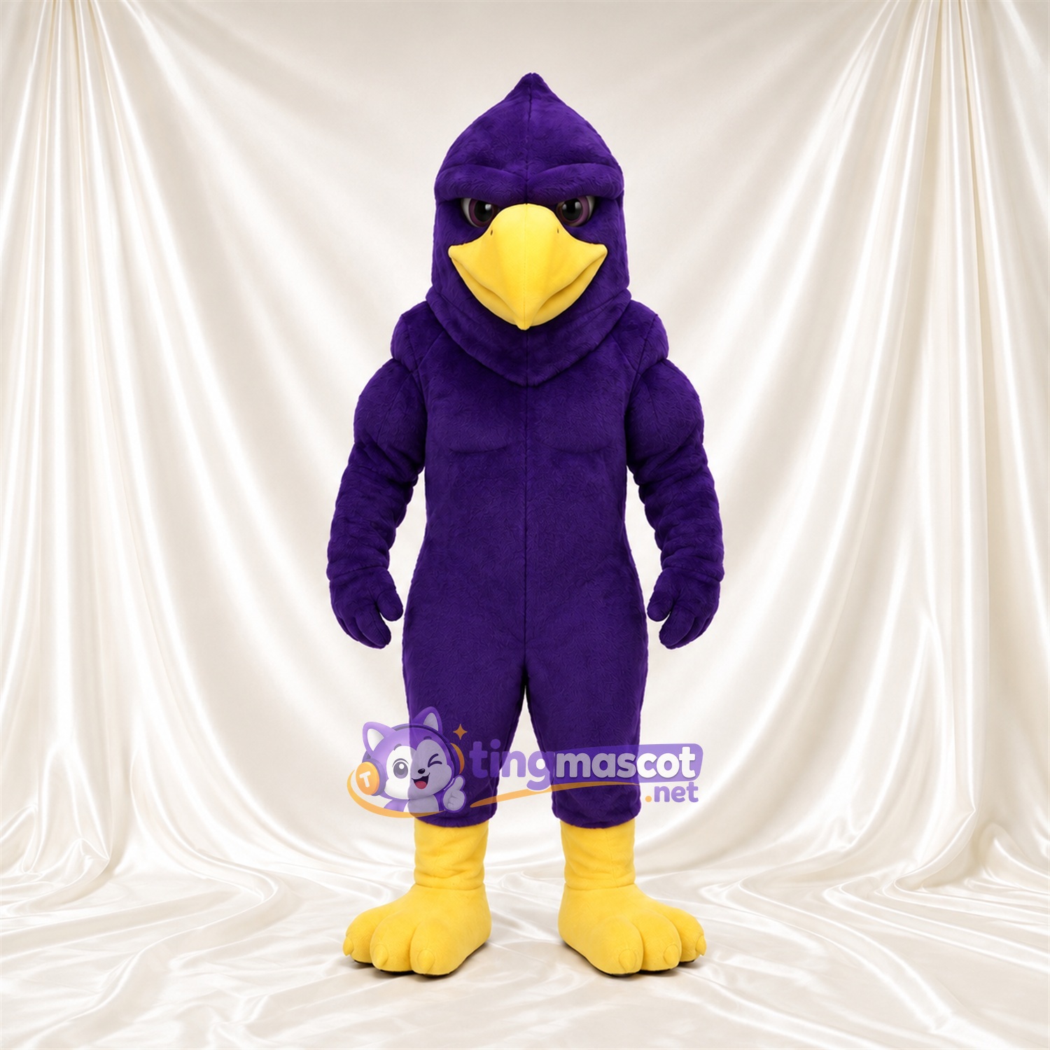 Maskottchenkostüm Adler – violett – Kopf (spitz); Schnabel (gelb) Maskottchenkostüm Adler – violett – Kopf (spitz); Schnabel (gelb)