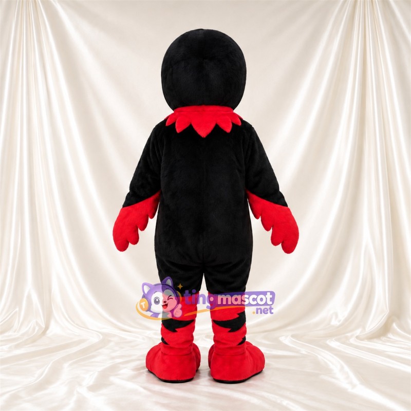 Costume de mascotte Oiseau – noir / rouge – Bec (jaune); Jambes rayées Costume de mascotte Oiseau – noir / rouge – Bec (jaune); Jambes rayées