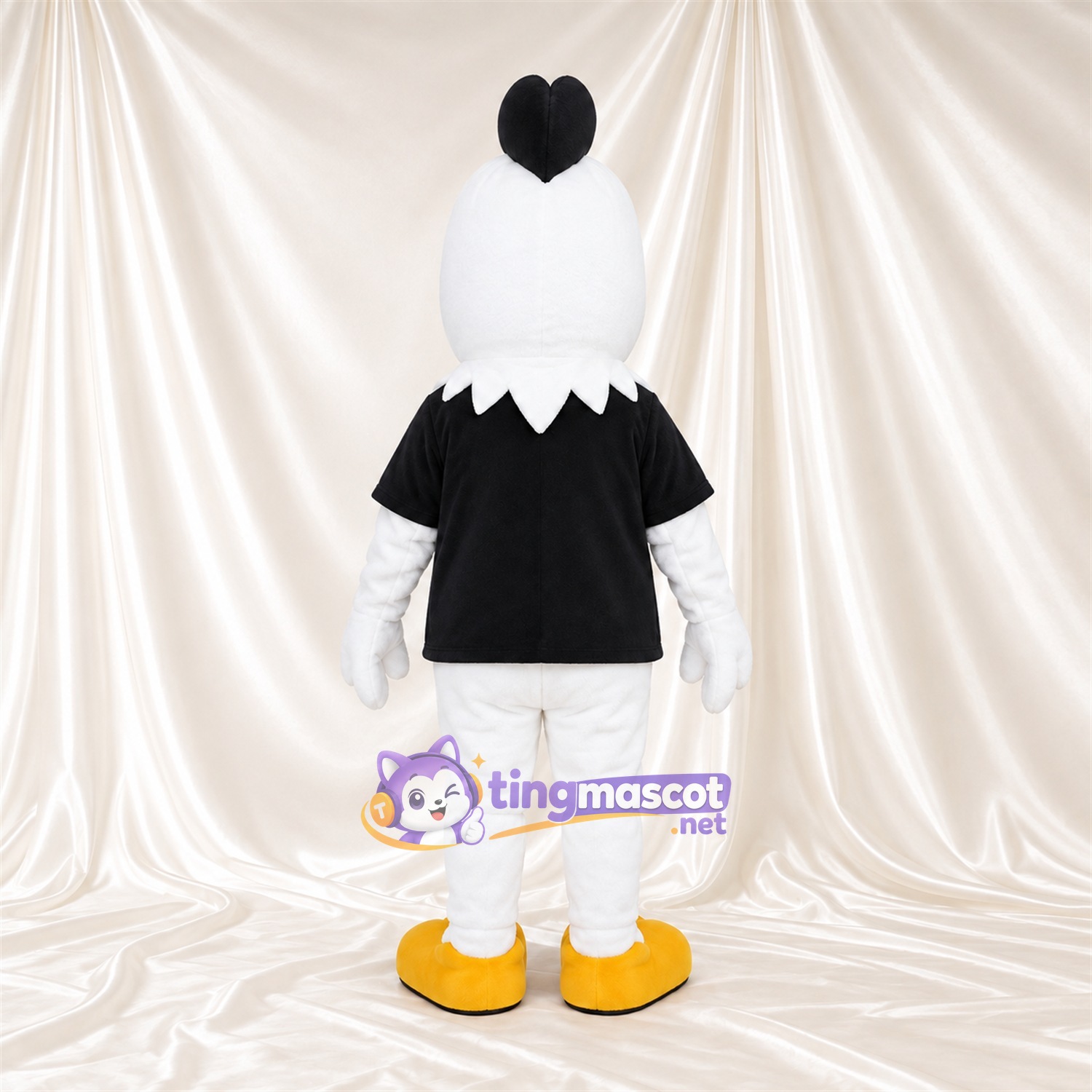 Costume de mascotte Coq – blanc – T-shirt (noir); Crête (noir) Costume de mascotte Coq – blanc – T-shirt (noir); Crête (noir)