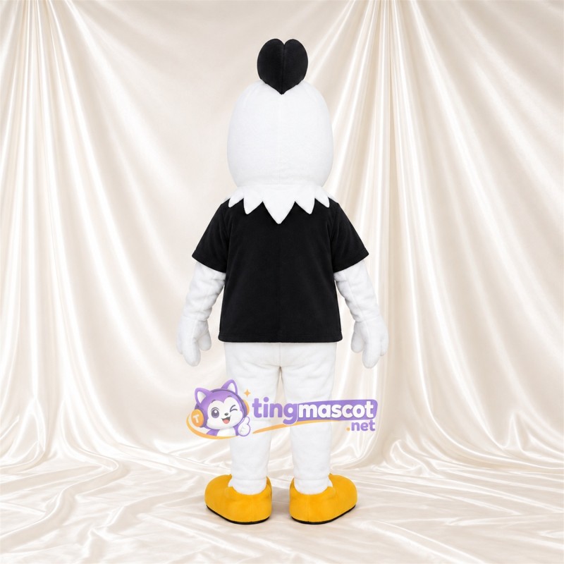 Costume de mascotte Coq – blanc – T-shirt (noir); Crête (noir) Costume de mascotte Coq – blanc – T-shirt (noir); Crête (noir)