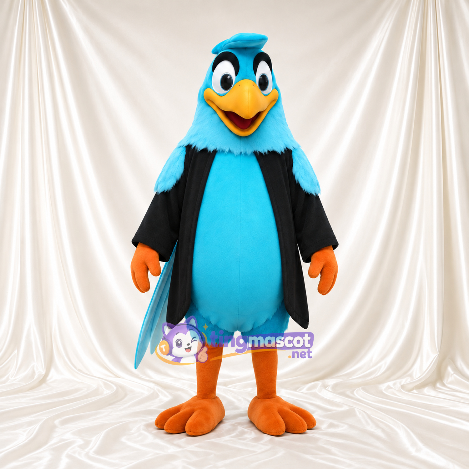 Costume de mascotte Canard – turquoise – Veste (noir); Pieds (orange) Costume de mascotte Canard – turquoise – Veste (noir); Pieds (orange)