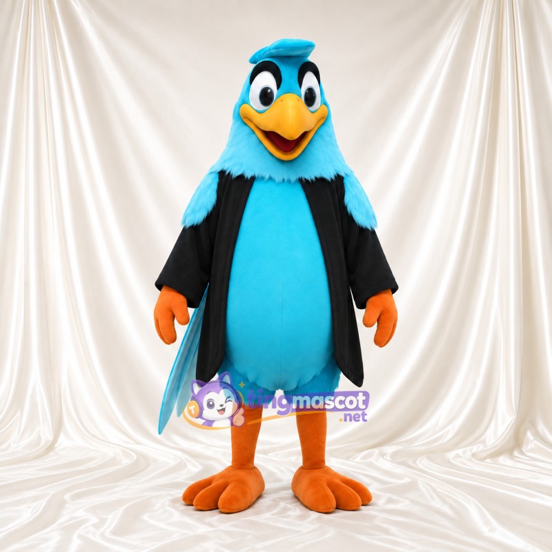 Costume de mascotte Canard – turquoise – Veste (noir); Pieds (orange)