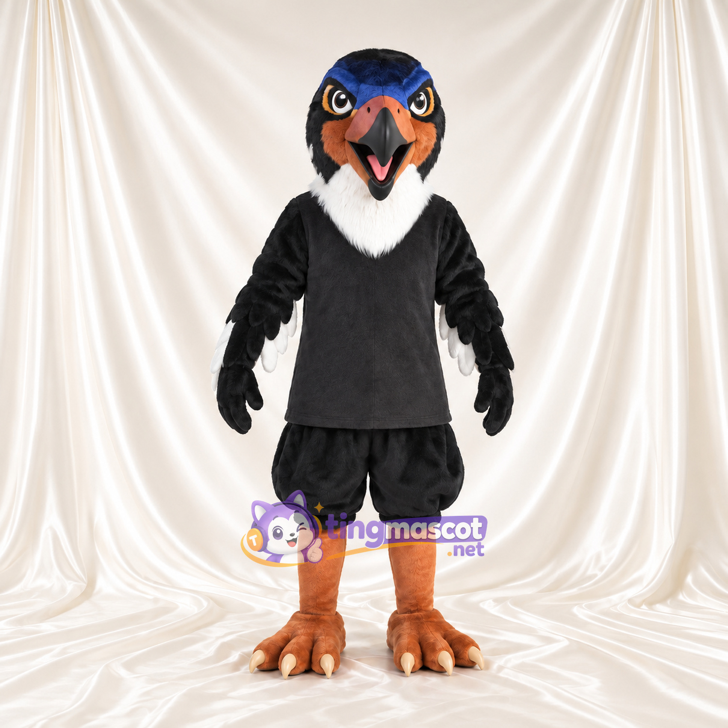 Black Hawk Mascot Costume - Black Sports Outfit and Orange Beak Black Hawk Mascot Costume - Black Sports Outfit and Orange Beak