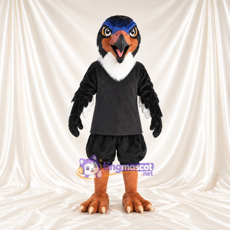 Black Hawk Mascot Costume - Black Sports Outfit and Orange Beak Black Hawk Mascot Costume - Black Sports Outfit and Orange Beak