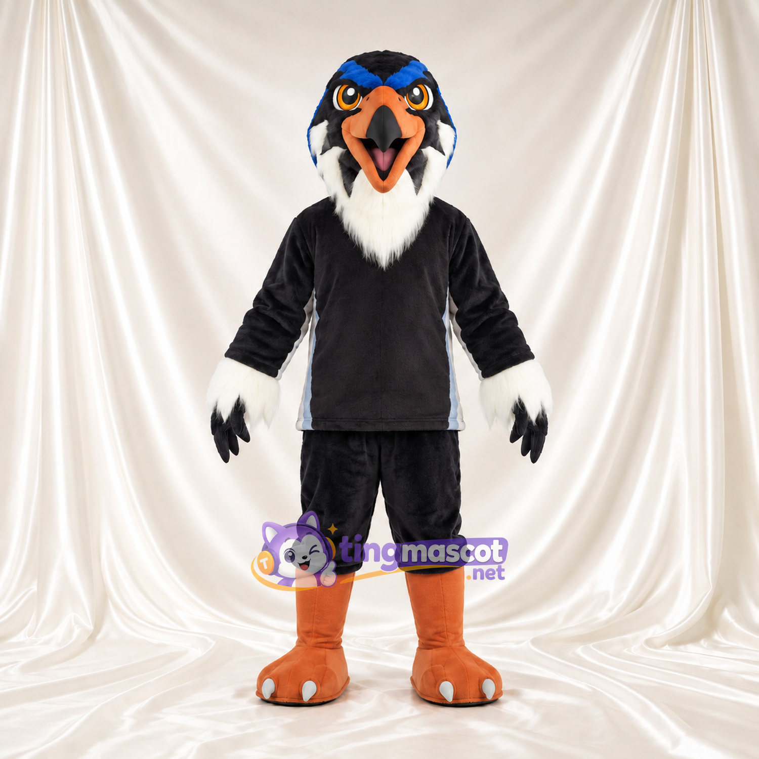 Black Hawk Mascot Costume - White Wing Cuffs and Orange Feet Black Hawk Mascot Costume - White Wing Cuffs and Orange Feet