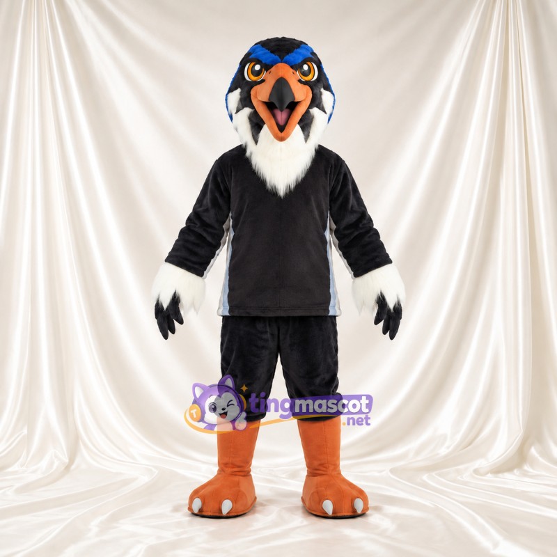 Black Hawk Mascot Costume - White Wing Cuffs and Orange Feet Black Hawk Mascot Costume - White Wing Cuffs and Orange Feet