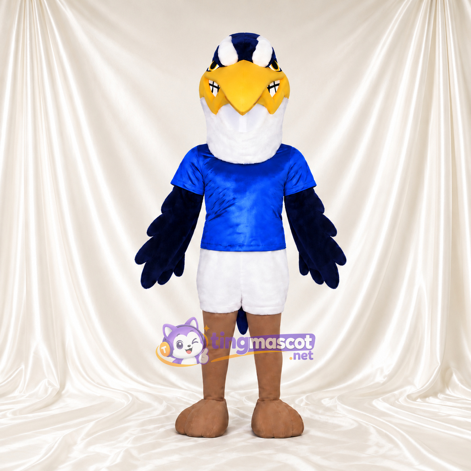 Costume de mascotte Aigle – bleu / blanc – T-shirt (bleu); Short (blanc) Costume de mascotte Aigle – bleu / blanc – T-shirt (bleu); Short (blanc)