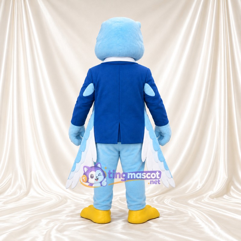 Costume de mascotte Aigle – bleu – Costume (bleu); Gilet (gris) Costume de mascotte Aigle – bleu – Costume (bleu); Gilet (gris)