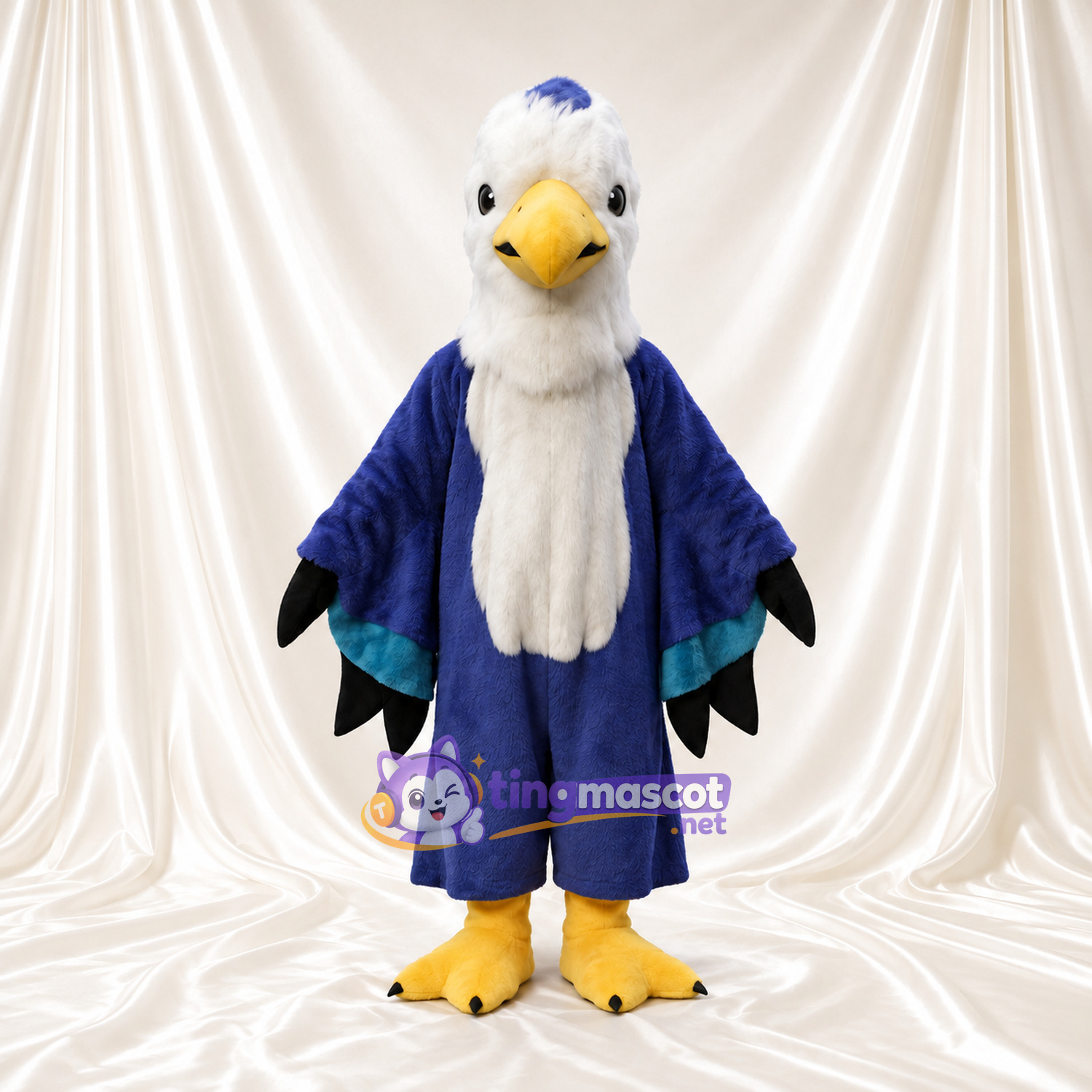 Maskottchenkostüm Weißkopfseeadler – blau – Brust (weiß); Flügelspitzen (schwarz) Maskottchenkostüm Weißkopfseeadler – blau – Brust (weiß); Flügelspitzen (schwarz)