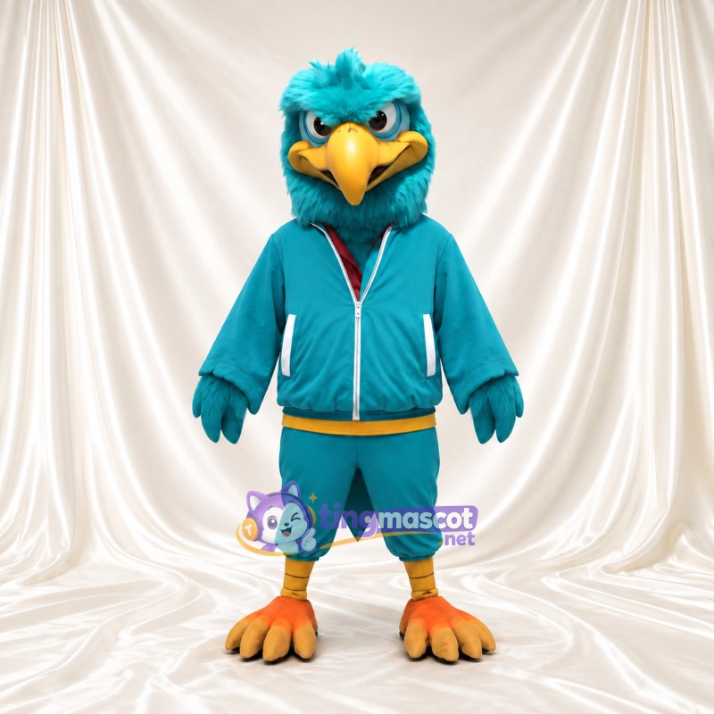 Costume de mascotte Aigle – turquoise – Survêtement (bleu canard); Pieds (orange)