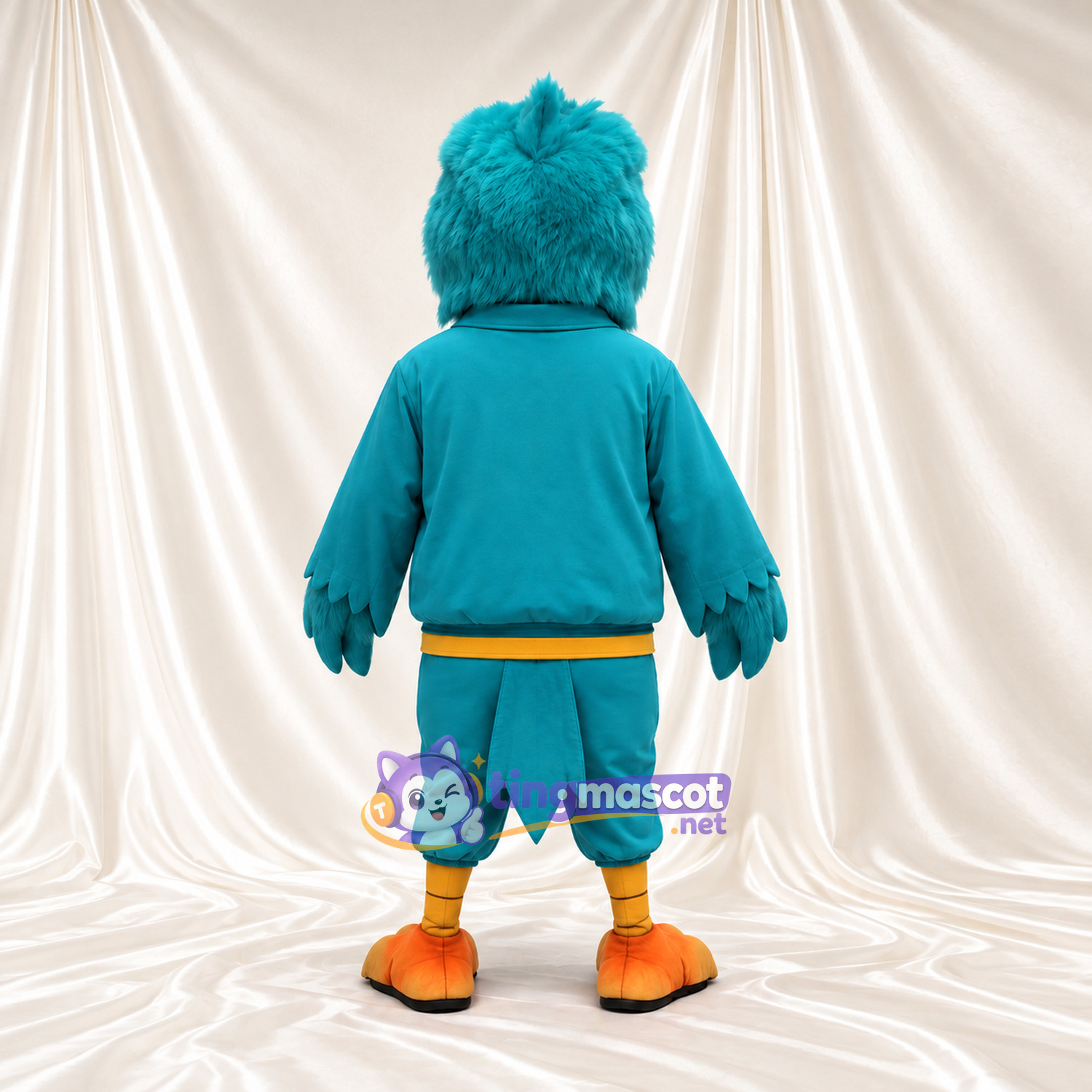 Costume de mascotte Aigle – turquoise – Survêtement (bleu canard); Pieds (orange) Costume de mascotte Aigle – turquoise – Survêtement (bleu canard); Pieds (orange)