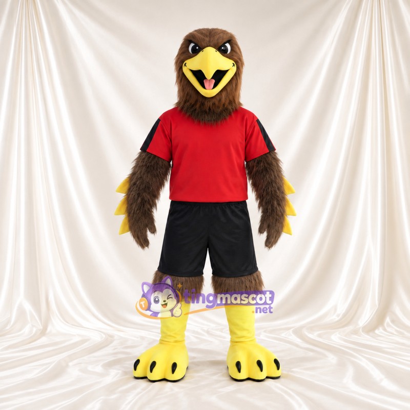 Costume de mascotte Faucon – marron – T-shirt (rouge); Short (noir, de sport)