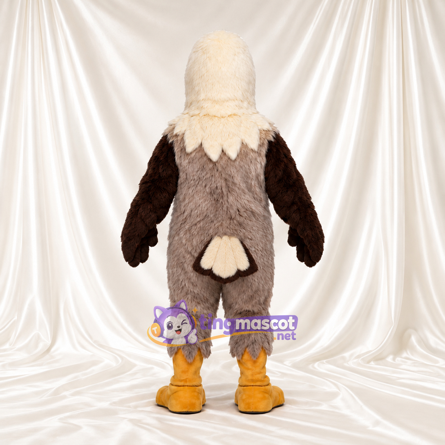 Costume de mascotte Pygargue à tête blanche – gris / marron – Tête (crème); Pieds (orange) Costume de mascotte Pygargue à tête blanche – gris / marron – Tête (crème); Pieds (orange)