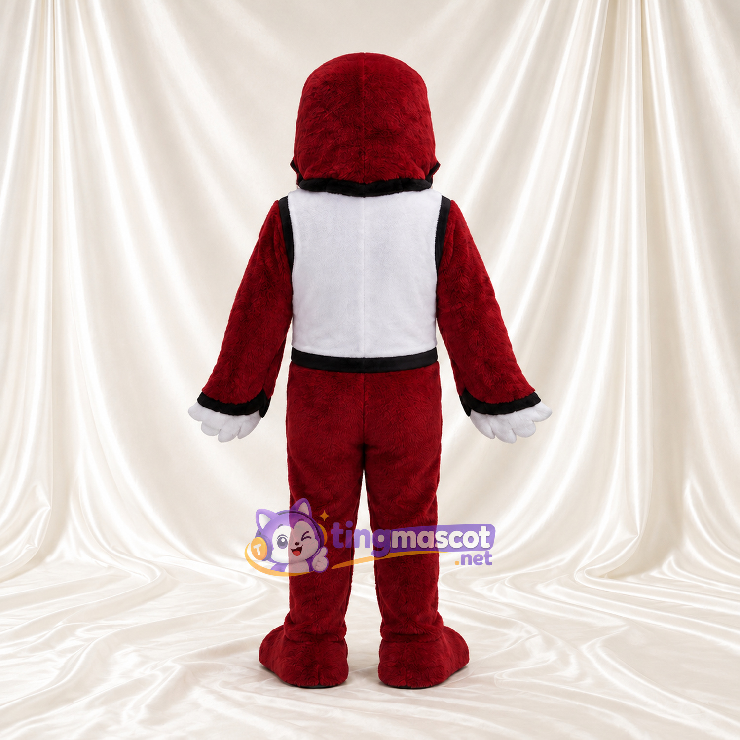 Costume de mascotte Aigle – bordeaux foncé – Gilet de sport (blanc); Bec (blanc) Costume de mascotte Aigle – bordeaux foncé – Gilet de sport (blanc); Bec (blanc)