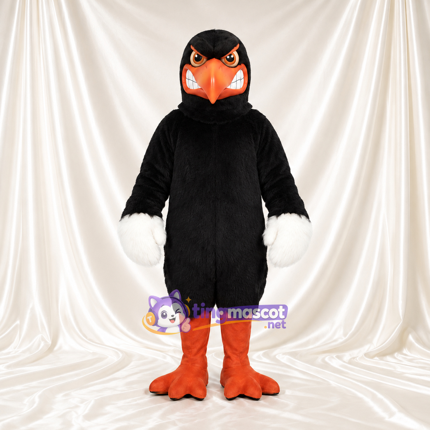 Black Hawk Mascot Costume - Orange Beak and White Wing Cuffs Black Hawk Mascot Costume - Orange Beak and White Wing Cuffs