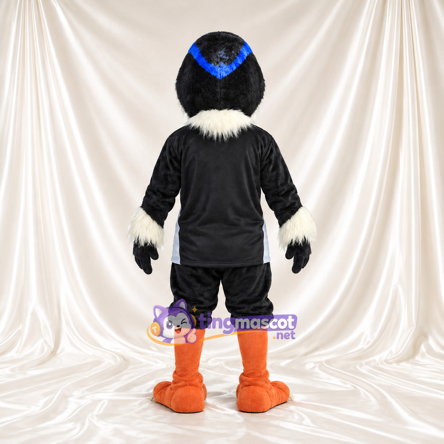 Black Hawk Mascot Costume - Black Sports Outfit and White Neck Feathers Black Hawk Mascot Costume - Black Sports Outfit and White Neck Feathers