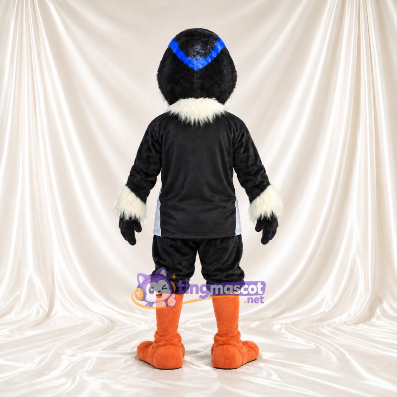 Black Hawk Mascot Costume - Black Sports Outfit and White Neck Feathers Black Hawk Mascot Costume - Black Sports Outfit and White Neck Feathers