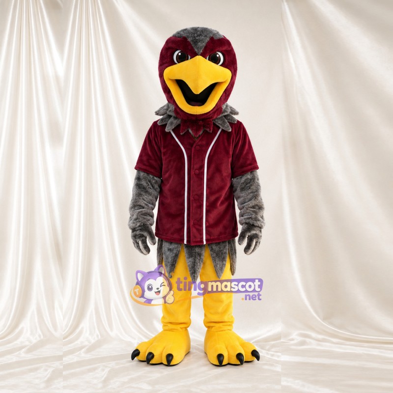 Costume de mascotte Oiseau – bordeaux foncé – Chemise (bordeaux); Ailes (gris) Costume de mascotte Oiseau – bordeaux foncé – Chemise (bordeaux); Ailes (gris)