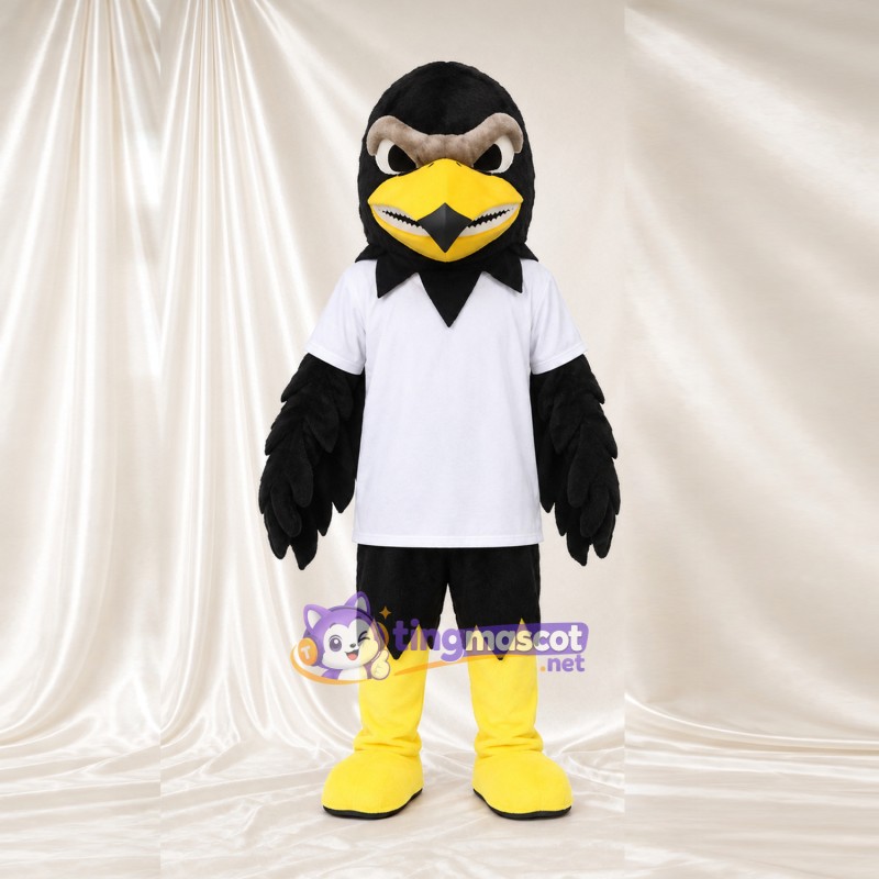 Costume de mascotte Aigle – noir – Polo (blanc); Jambes (jaune)