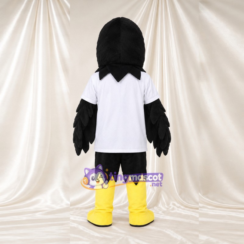 Costume de mascotte Aigle – noir – Polo (blanc); Jambes (jaune) Costume de mascotte Aigle – noir – Polo (blanc); Jambes (jaune)
