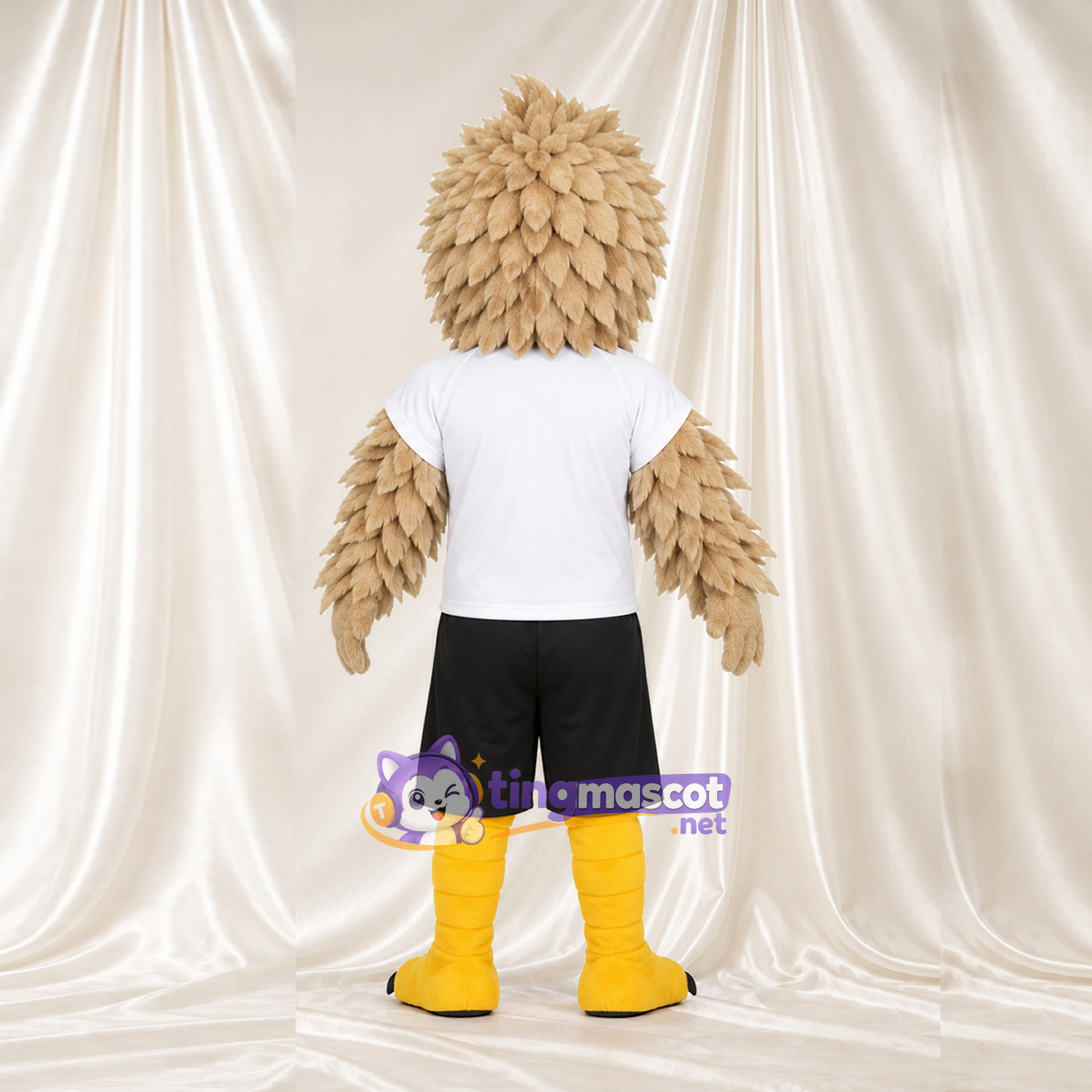 Beige Bird Mascot Costume - White T-Shirt and Black Shorts