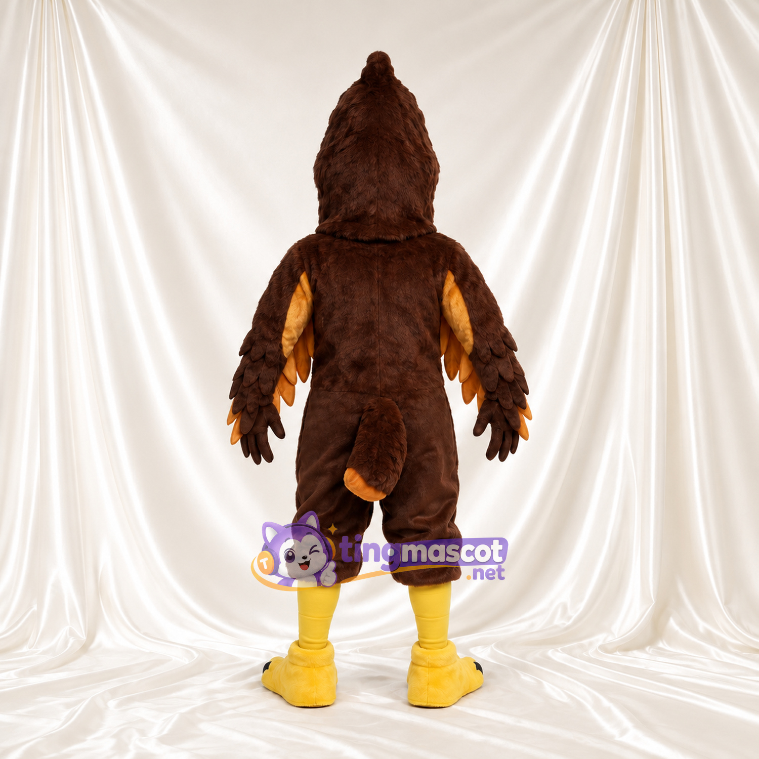 Brown Hawk Mascot Costume - Golden Chest and Pointed Crest Brown Hawk Mascot Costume - Golden Chest and Pointed Crest