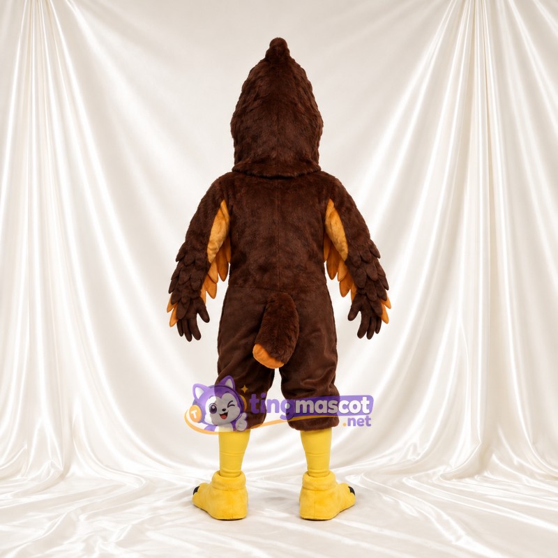Brown Hawk Mascot Costume - Golden Chest and Pointed Crest Brown Hawk Mascot Costume - Golden Chest and Pointed Crest
