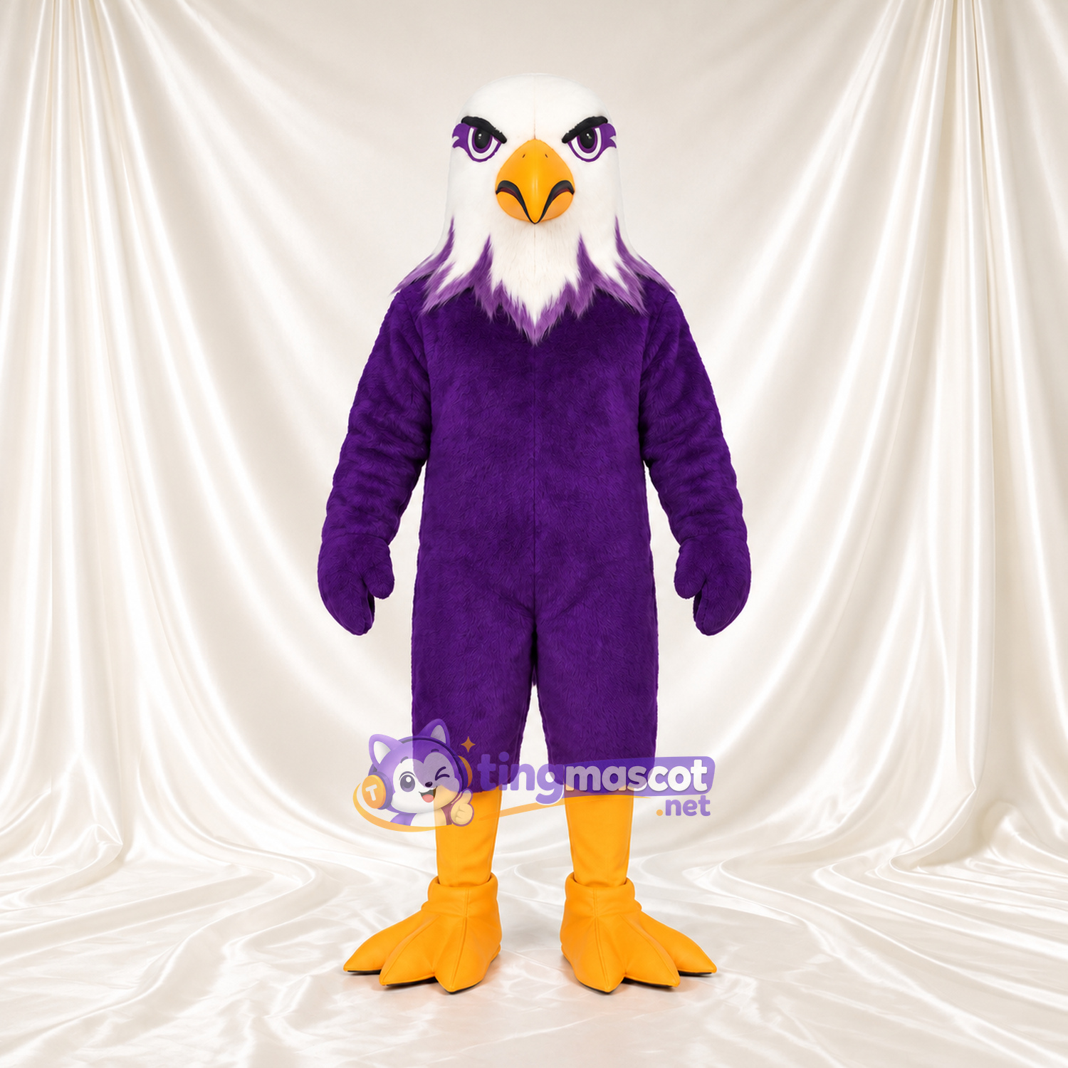 Costume de mascotte Aigle – violet – Tête (blanc); Pieds (orange)