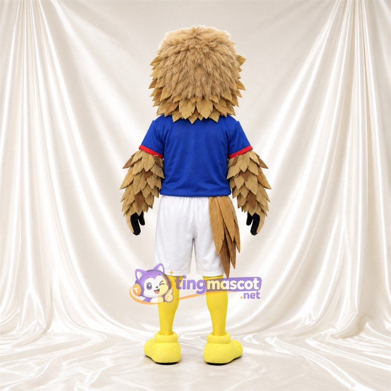 Beige Bird Mascot Costume - Blue Sports Shirt and White Shorts Beige Bird Mascot Costume - Blue Sports Shirt and White Shorts