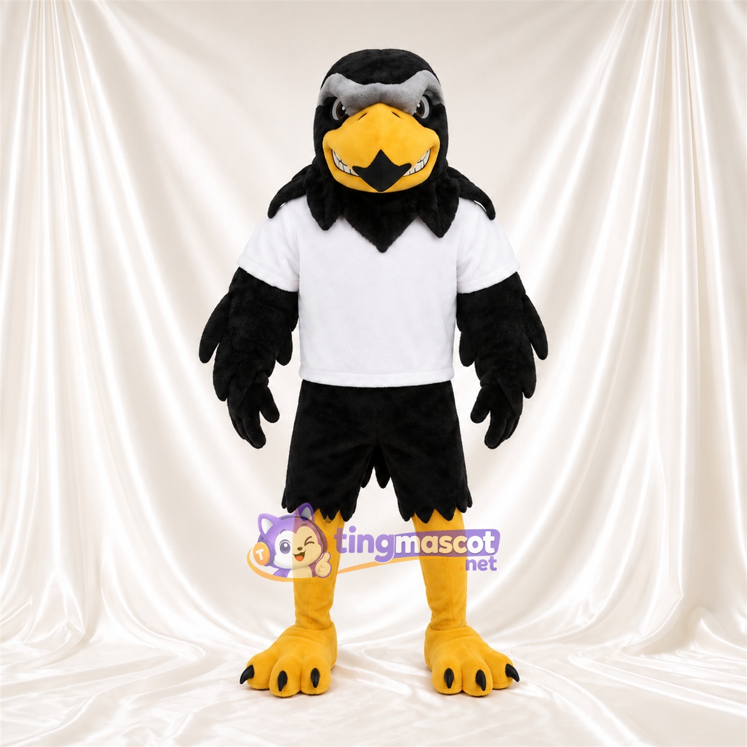 Black Hawk Mascot Costume - White Polo Shirt and Black Shorts Black Hawk Mascot Costume - White Polo Shirt and Black Shorts