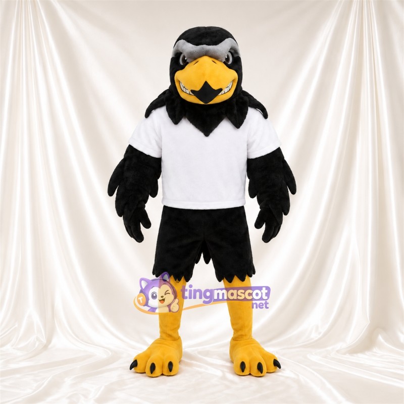 Black Hawk Mascot Costume - White Polo Shirt and Black Shorts Black Hawk Mascot Costume - White Polo Shirt and Black Shorts