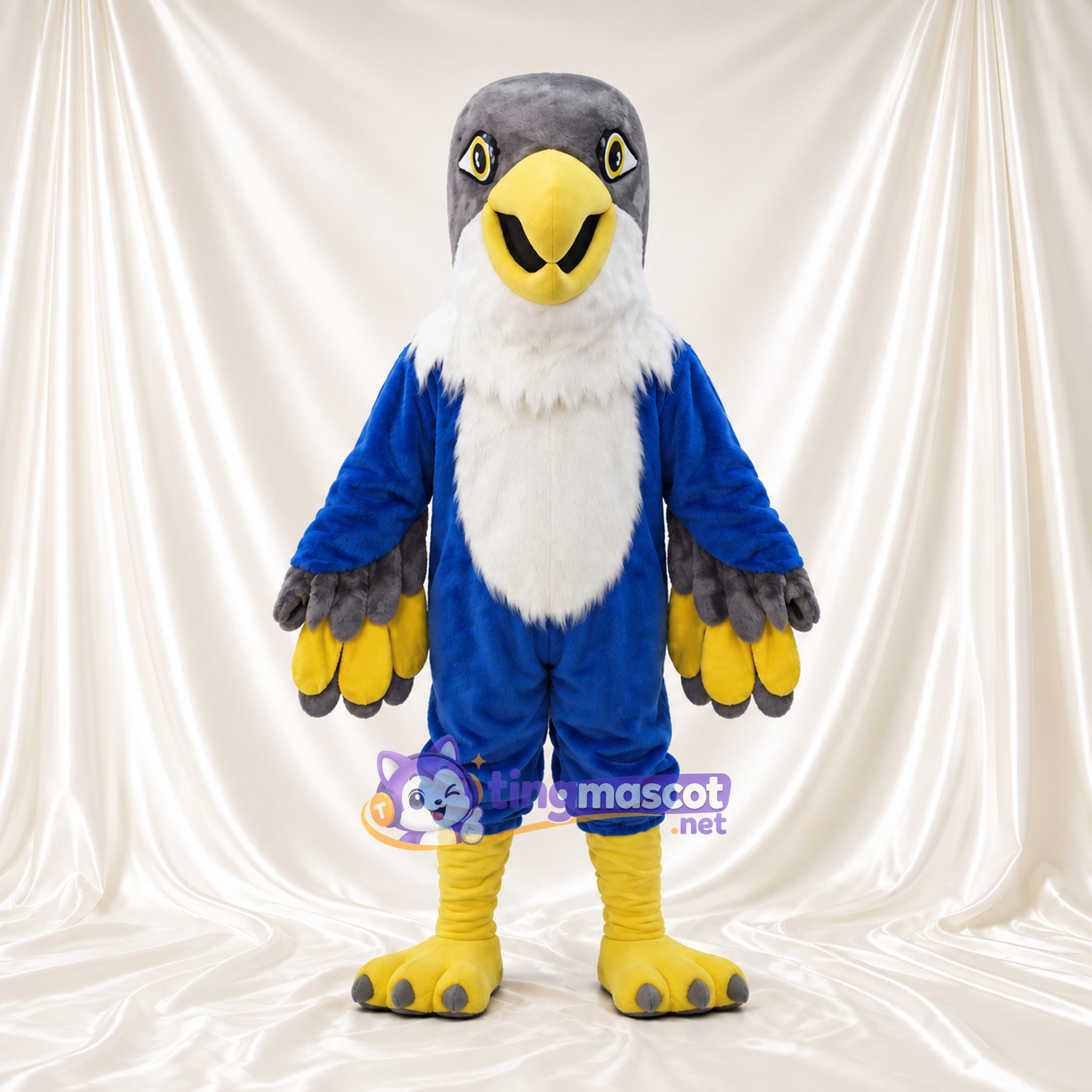 Costume de mascotte Faucon – bleu – Tête (gris); Torse (blanc)
