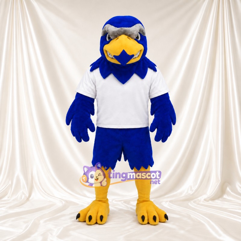 Maskottchenkostüm Adler – blau – Poloshirt (weiß); Füße (gelb)