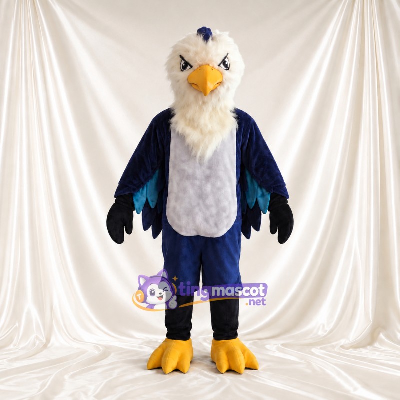 Costume de mascotte Aigle – bleu marine – Tête (blanc); Ventre (gris) Costume de mascotte Aigle – bleu marine – Tête (blanc); Ventre (gris)