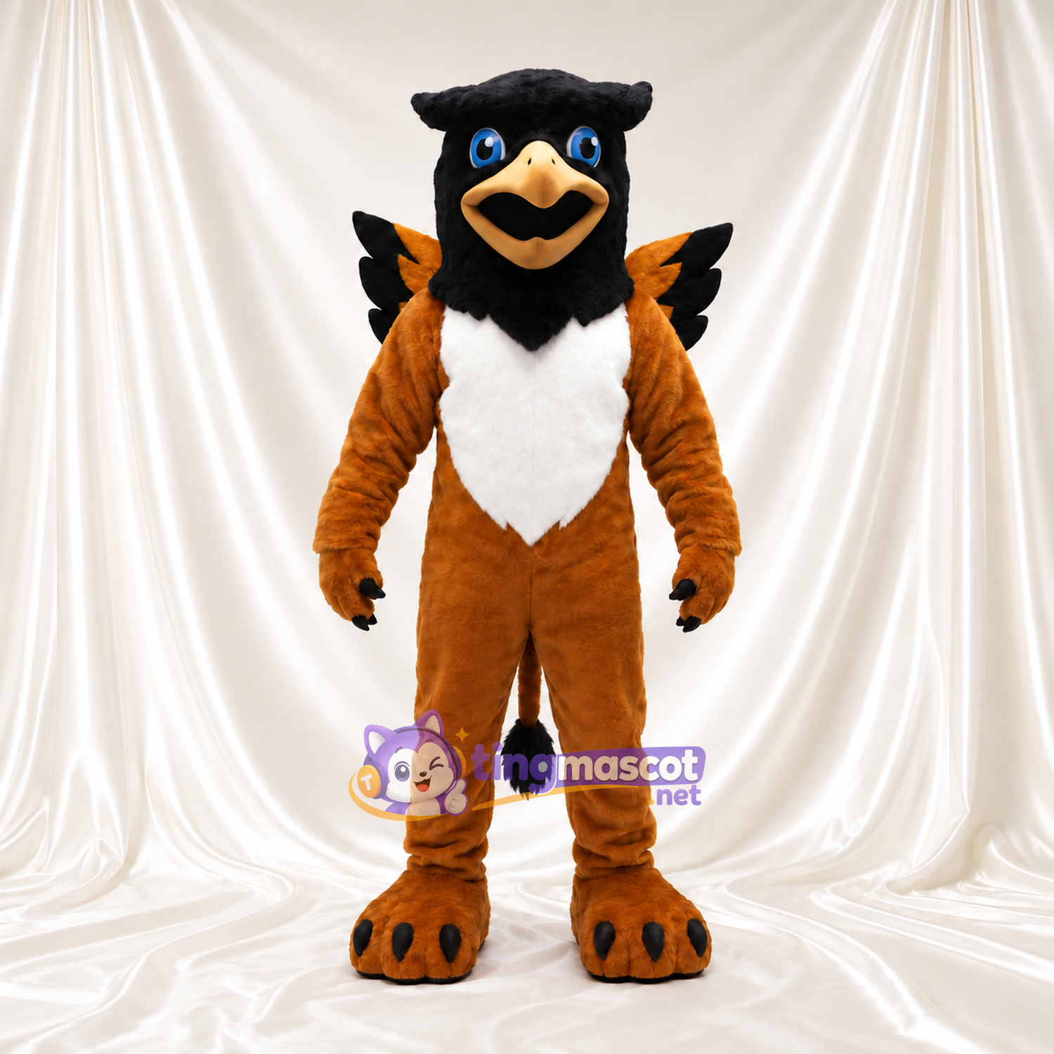 Costume de mascotte Griffon – marron – Tête d’aigle (noir); Torse (blanc)