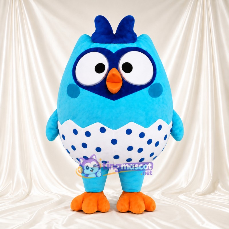 Costume de mascotte Hibou – turquoise – Ventre (à pois); Pieds (orange)