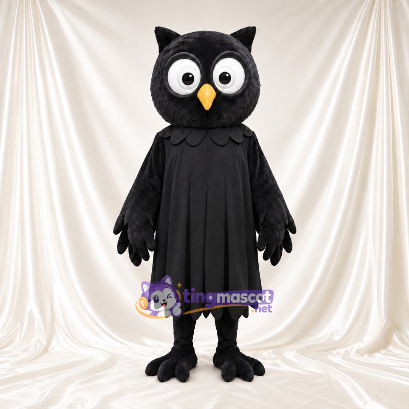 Black Owl Mascot Costume - Pleated Feather Tunic and Round White Eyes Black Owl Mascot Costume - Pleated Feather Tunic and Round White Eyes