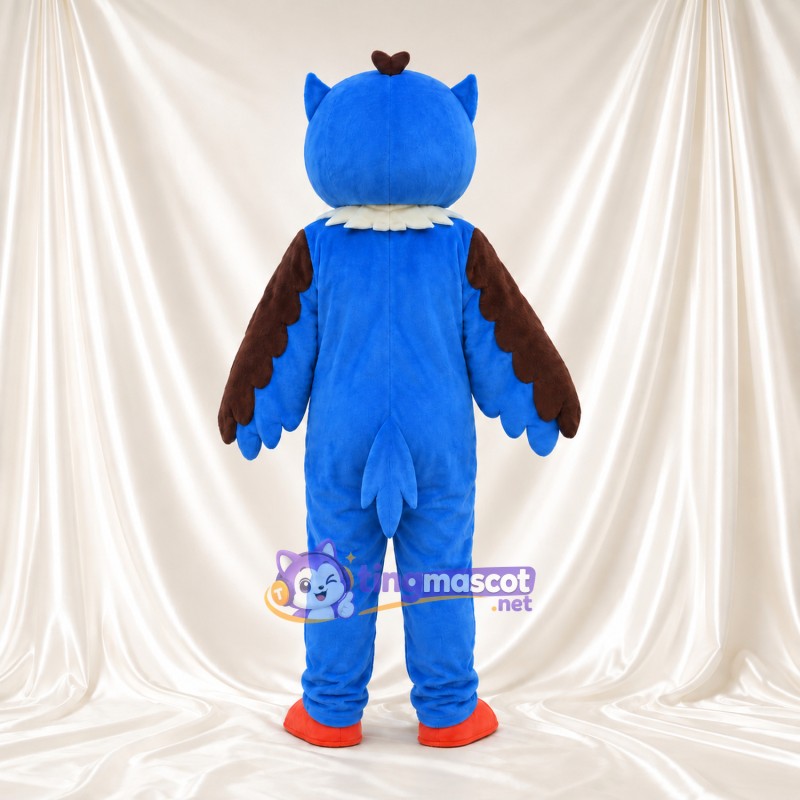 Costume de mascotte Hibou – bleu – Ailes (marron); Cou (blanc); Plumes Costume de mascotte Hibou – bleu – Ailes (marron); Cou (blanc); Plumes