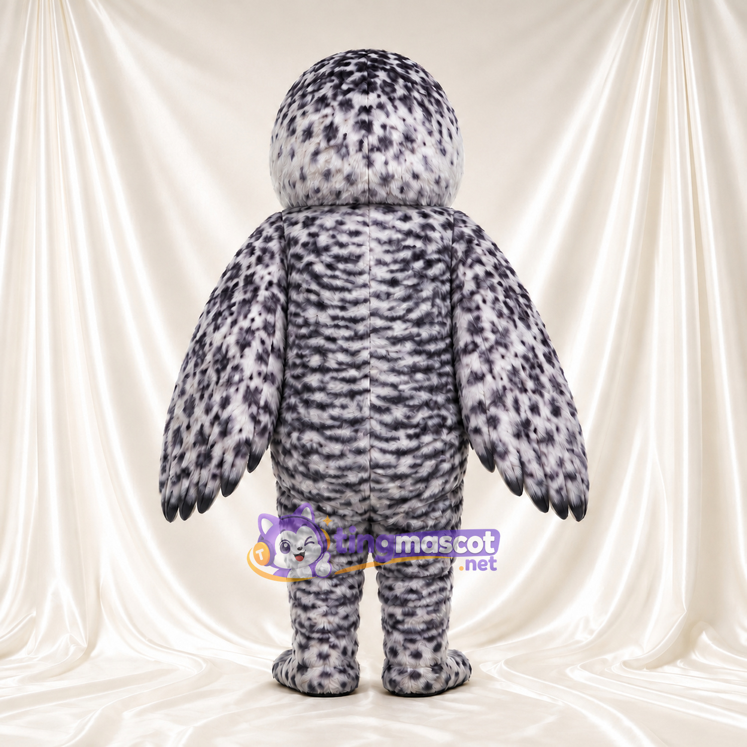 Costume de mascotte Harfang des neiges – selon la photo – Plumes (noir, moucheté); Visage (blanc) Costume de mascotte Harfang des neiges – selon la photo – Plumes (noir, moucheté); Visage (blanc)