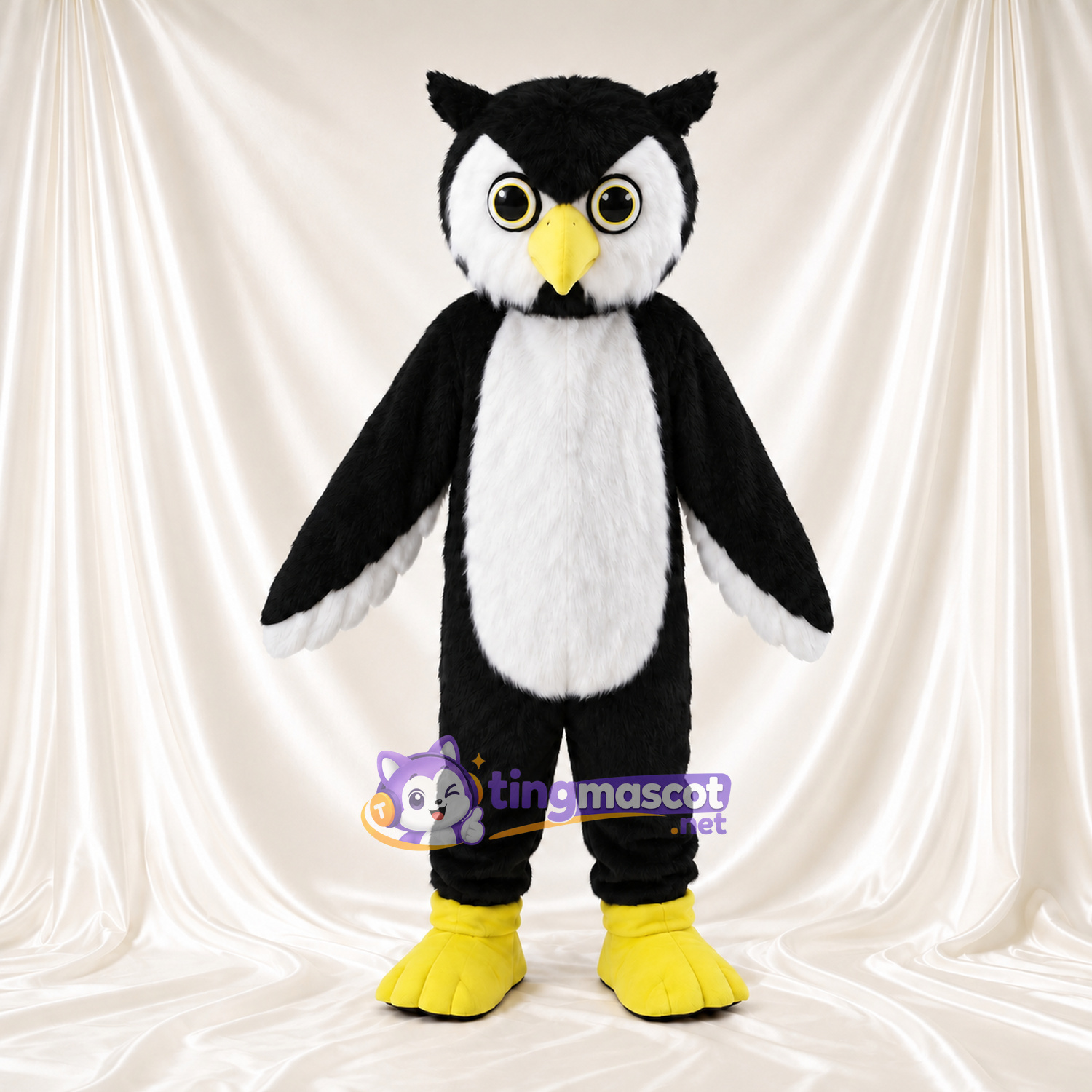 Black and White Owl Mascot Costume - Yellow Beak and Yellow Feet Black and White Owl Mascot Costume - Yellow Beak and Yellow Feet