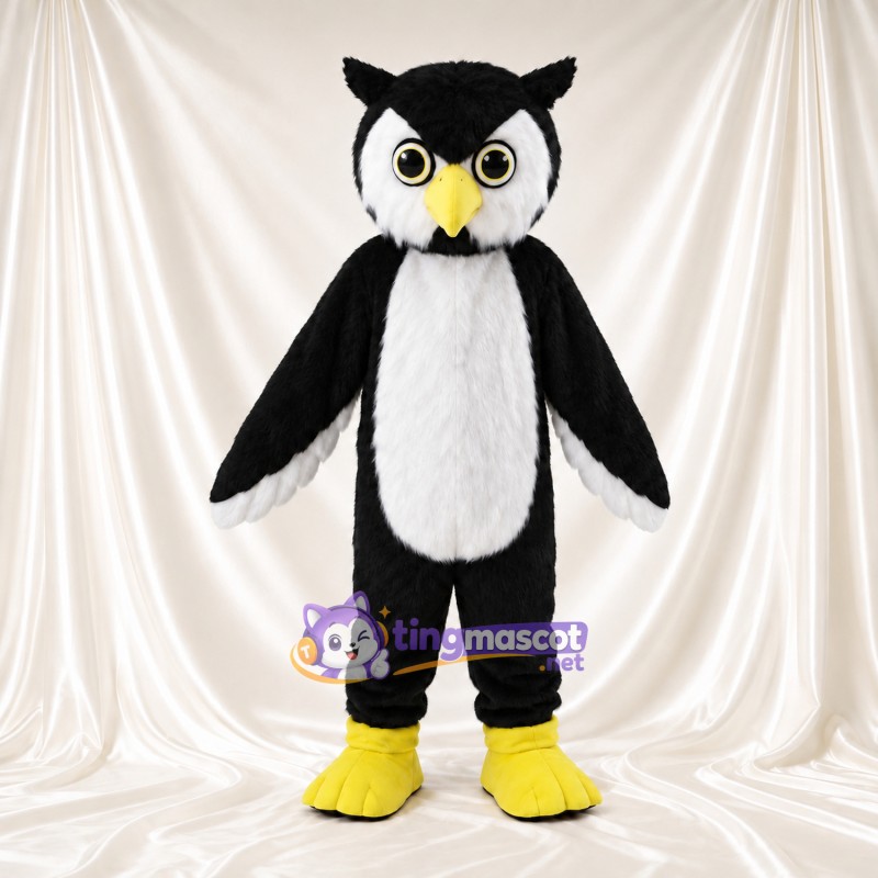 Black and White Owl Mascot Costume - Yellow Beak and Yellow Feet Black and White Owl Mascot Costume - Yellow Beak and Yellow Feet