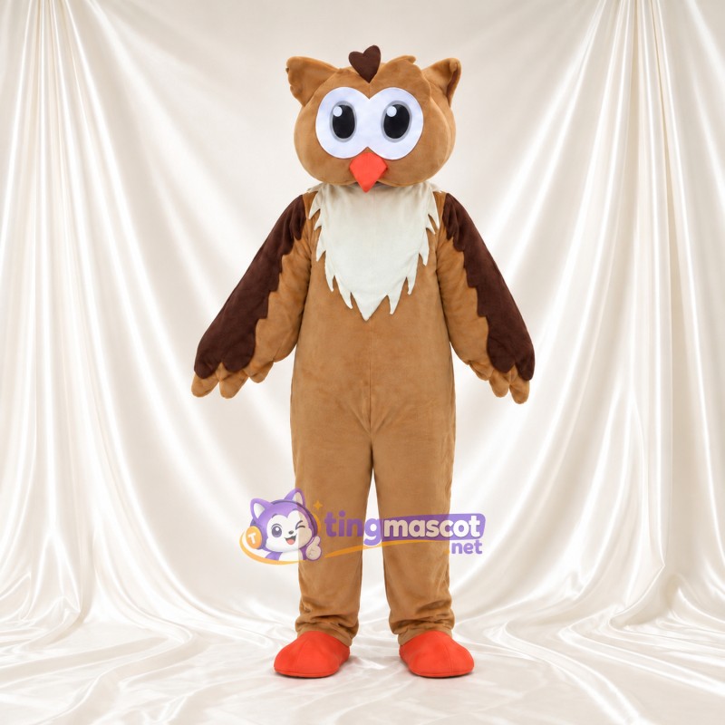 Costume de mascotte Hibou – brun clair – Ailes (marron); Pieds (orange)