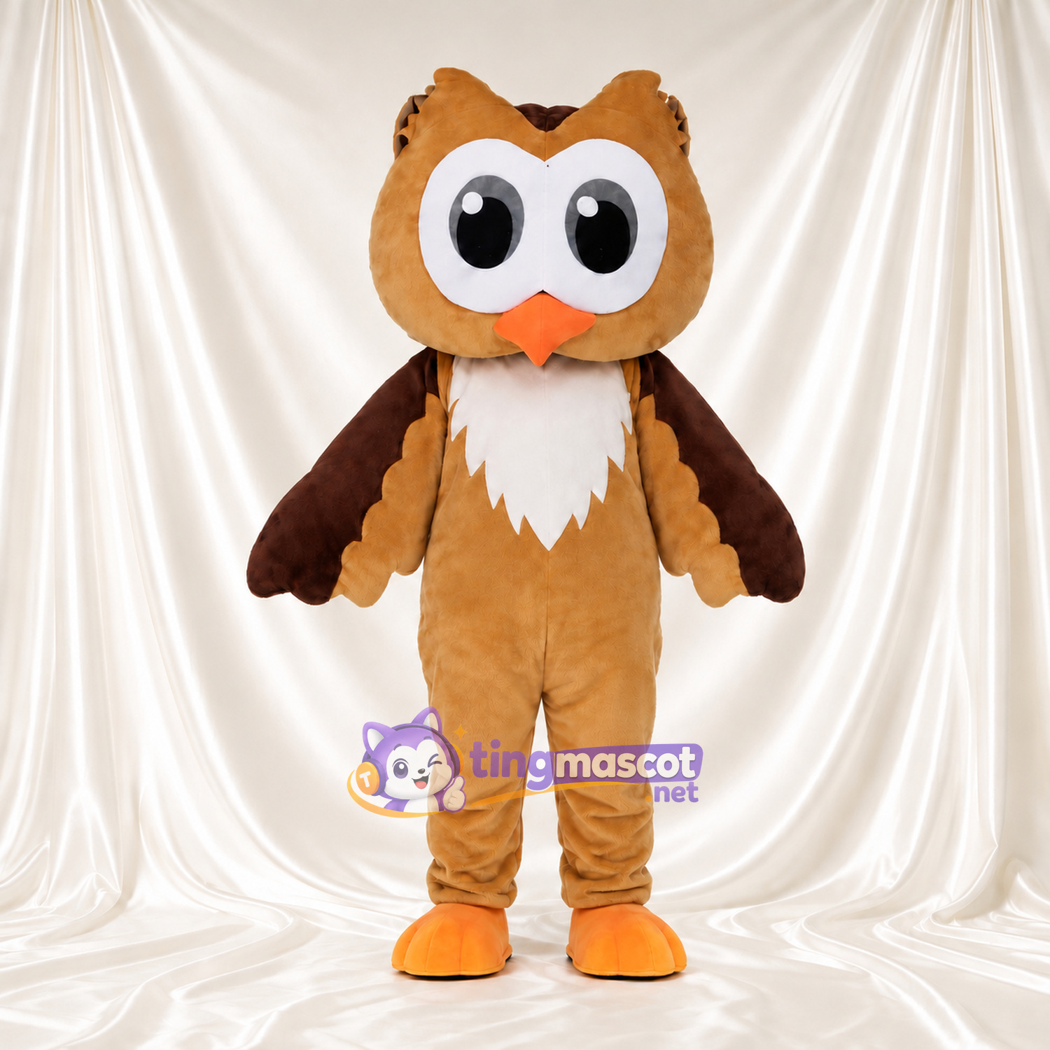 Costume de mascotte Hibou – brun clair – Yeux (grand, blanc); Ailes (marron) Costume de mascotte Hibou – brun clair – Yeux (grand, blanc); Ailes (marron)