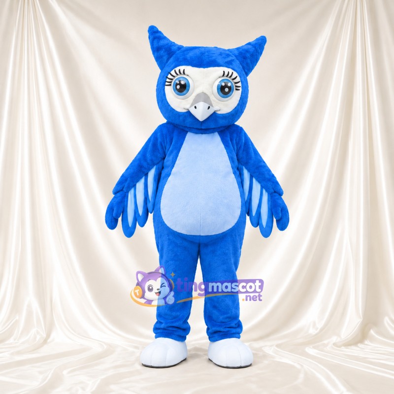 Costume de mascotte Hibou – bleu – Cils (long); Chaussures (blanc) Costume de mascotte Hibou – bleu – Cils (long); Chaussures (blanc)
