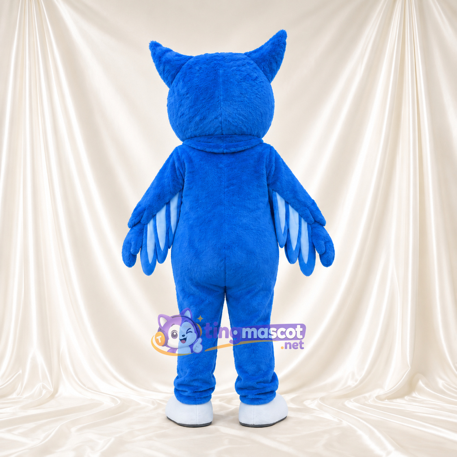 Costume de mascotte Hibou – bleu – Cils (long); Chaussures (blanc)