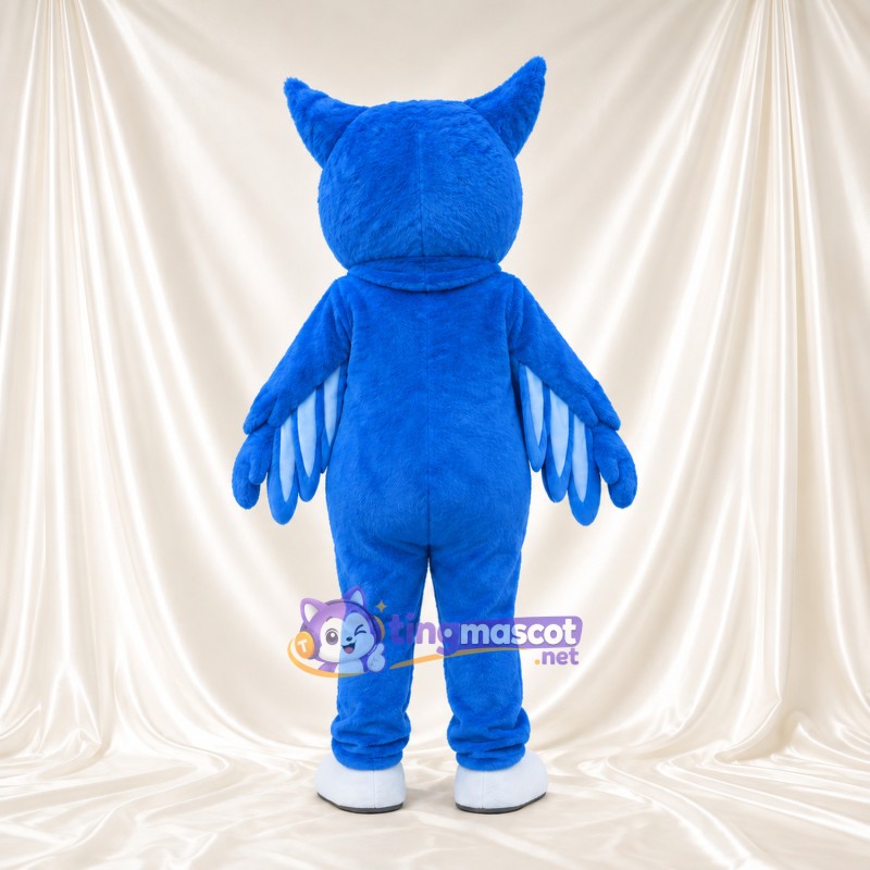 Costume de mascotte Hibou – bleu – Cils (long); Chaussures (blanc)