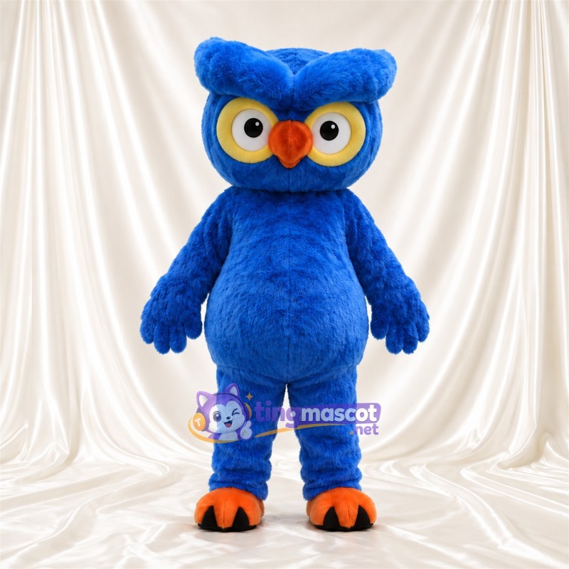 Costume de mascotte Hibou – bleu – Cercles autour des yeux (jaune); Serres (orange) Costume de mascotte Hibou – bleu – Cercles autour des yeux (jaune); Serres (orange)