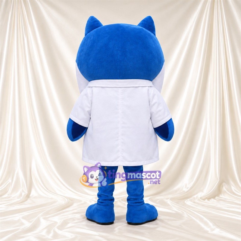 Blue Doctor Owl Mascot Costume - White Coat and Round Dark Eyes Blue Doctor Owl Mascot Costume - White Coat and Round Dark Eyes