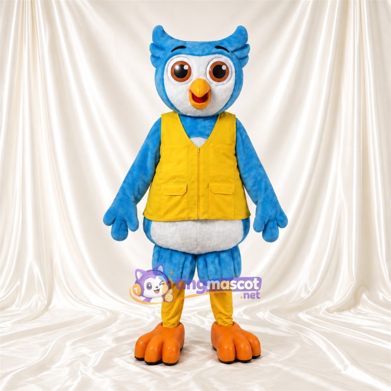 Costume de mascotte Hibou – bleu clair – Gilet (jaune); Pieds (orange) Costume de mascotte Hibou – bleu clair – Gilet (jaune); Pieds (orange)
