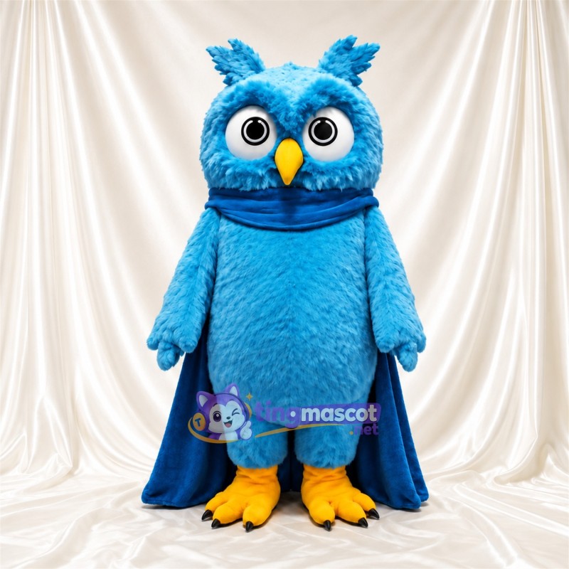Costume de mascotte Hibou – turquoise – Cape (long, bleu marine); Pieds (jaune)